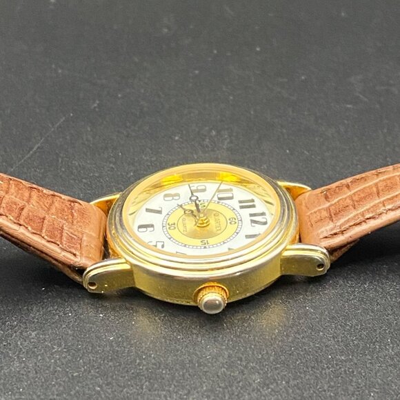 Quartex Delta Impex Womens Watch Gold Tone Case Brown Leather Band New Battery - Picture 5 of 8